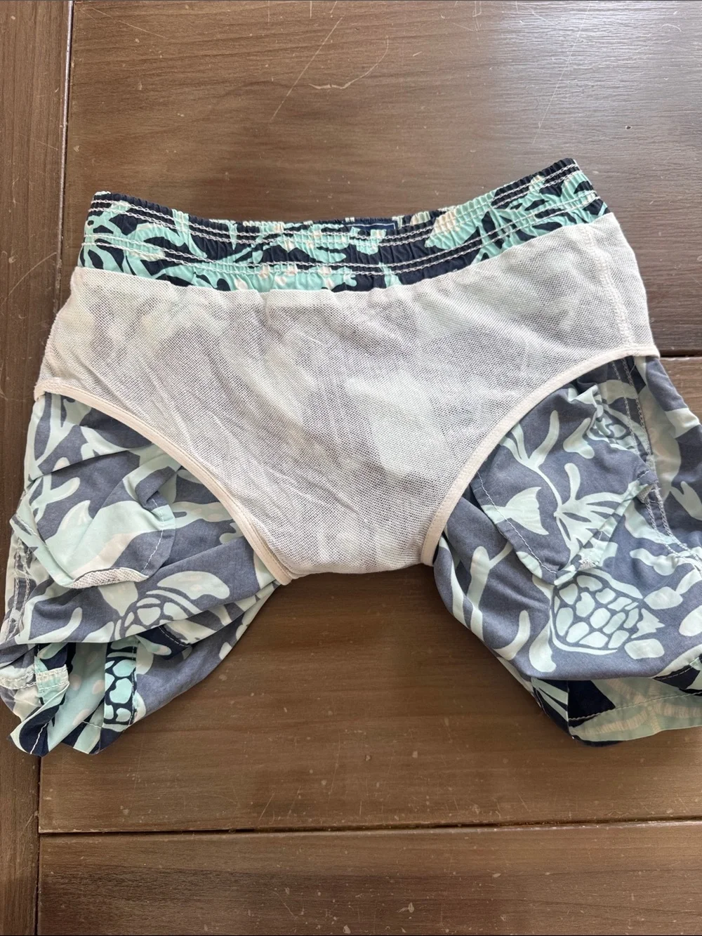 Vilebrequin Navy Swim Trunks with Light Aqua Sea Life Print